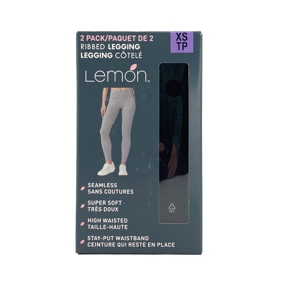 Lemon Women's Ribbed Leggings | 2 Pack | Seamless | Size X-Small - Picture 1 of 3